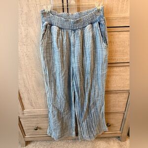 Faherty Cotton Gauze Wide-Leg Smocked Waist Pants